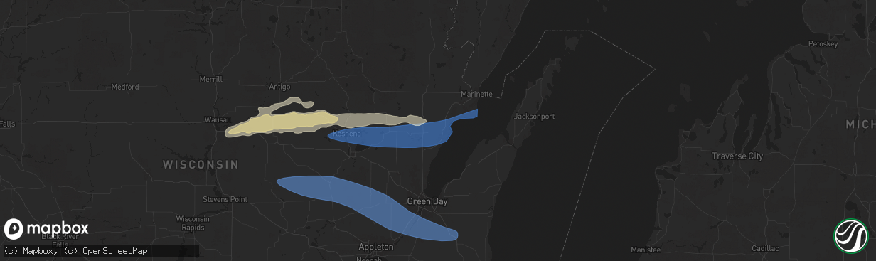 Hail map in Oconto, WI on July 23, 2025