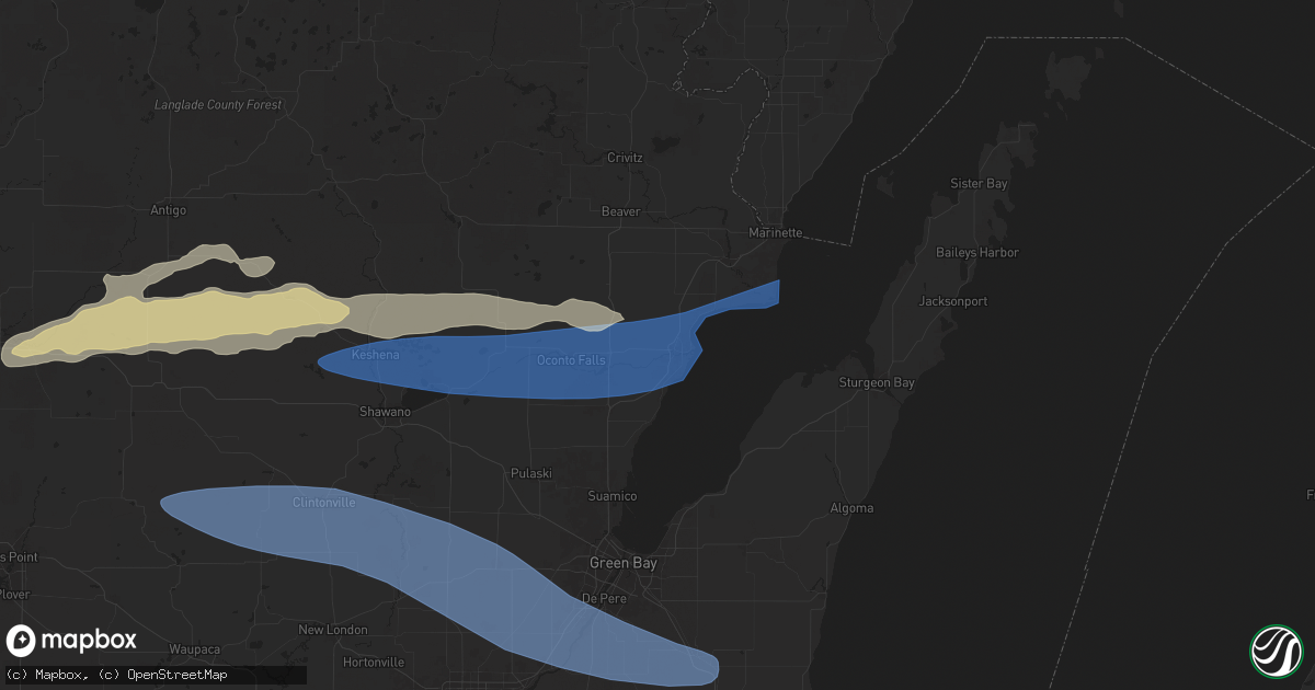 Hail map in Oconto, WI on July 23, 2025