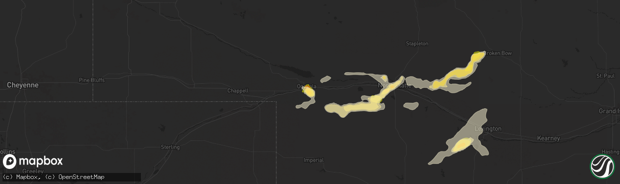 Hail map in Ogallala, NE on July 23, 2025
