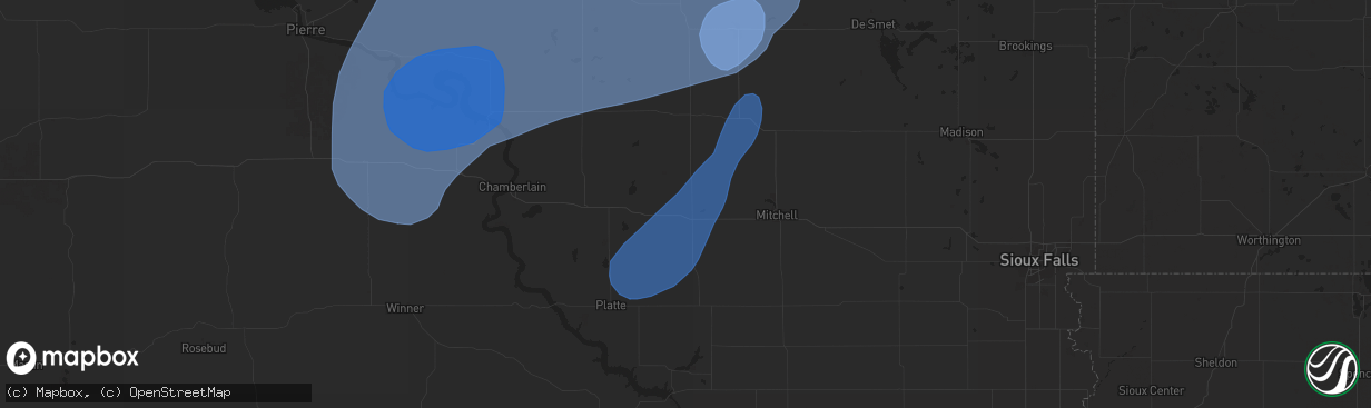 Hail map in Plankinton, SD on July 23, 2025