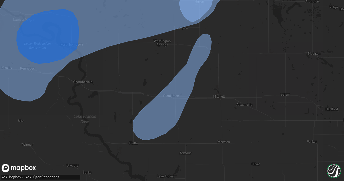 Hail map in Plankinton, SD on July 23, 2025