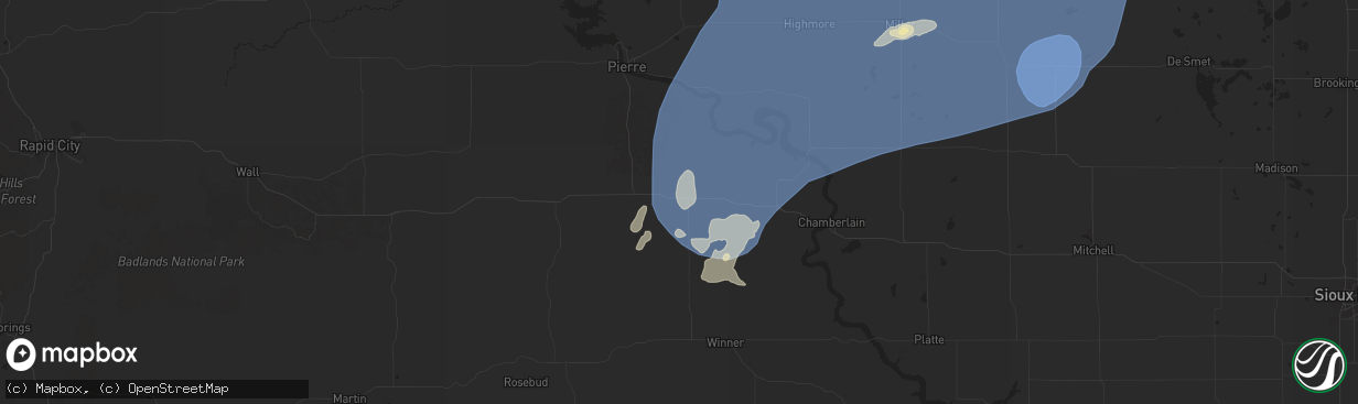 Hail map in Presho, SD on July 23, 2025