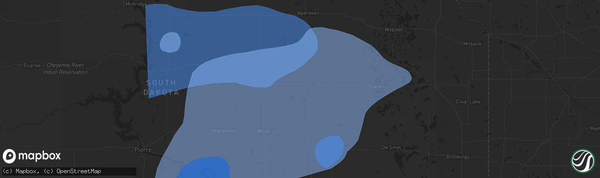 Hail map in Redfield, SD on July 23, 2025
