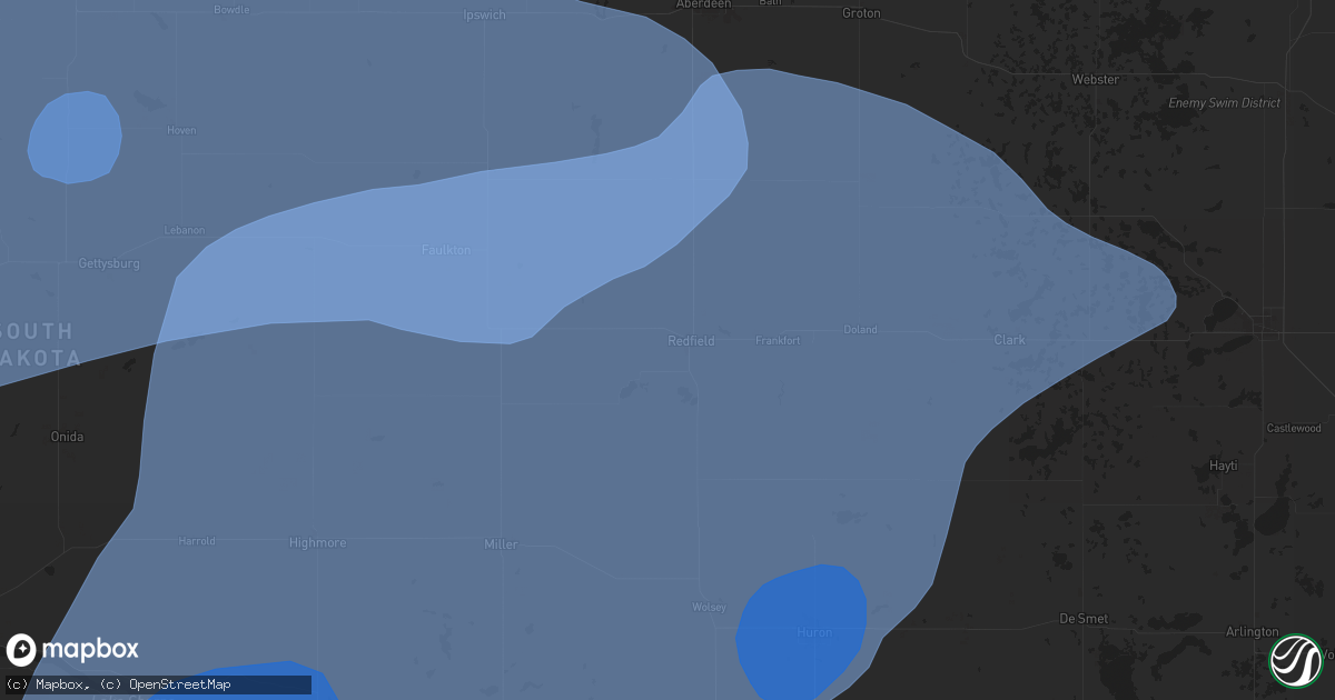 Hail map in Redfield, SD on July 23, 2025
