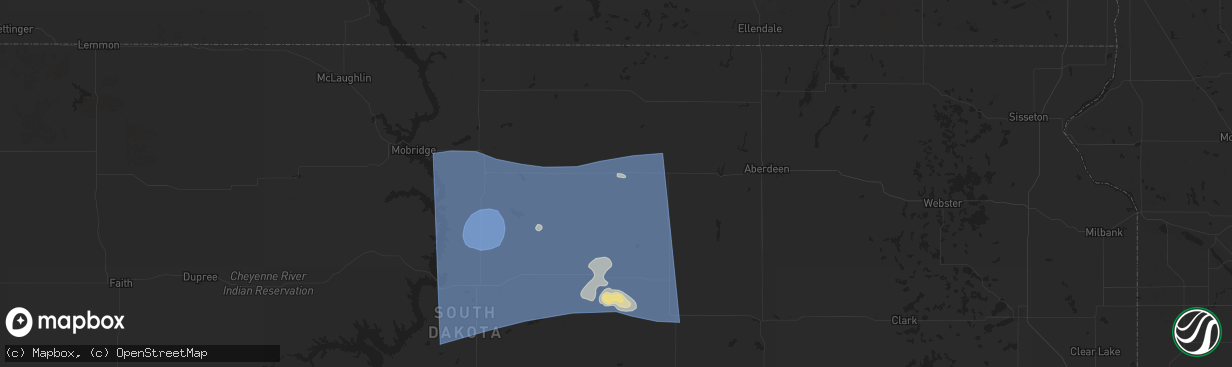 Hail map in Roscoe, SD on July 23, 2025