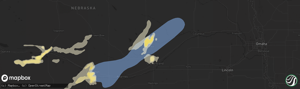 Hail map in Saint Paul, NE on July 23, 2025