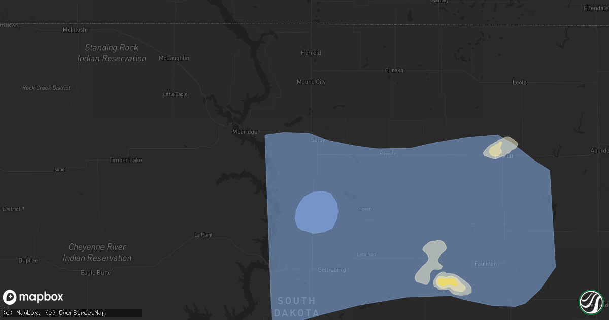 Hail map in Selby, SD on July 23, 2025