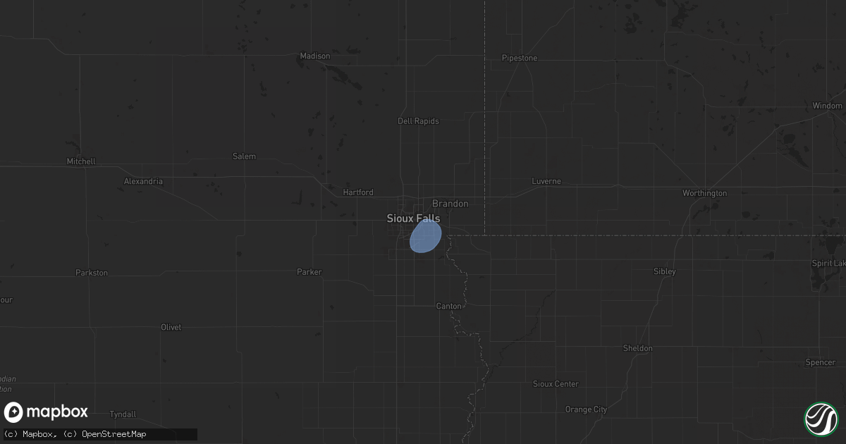 Hail map in Sioux Falls, SD on July 23, 2025