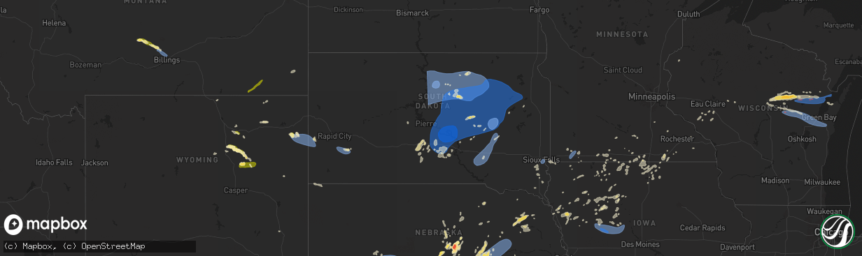 Hail map in South Dakota on July 23, 2025