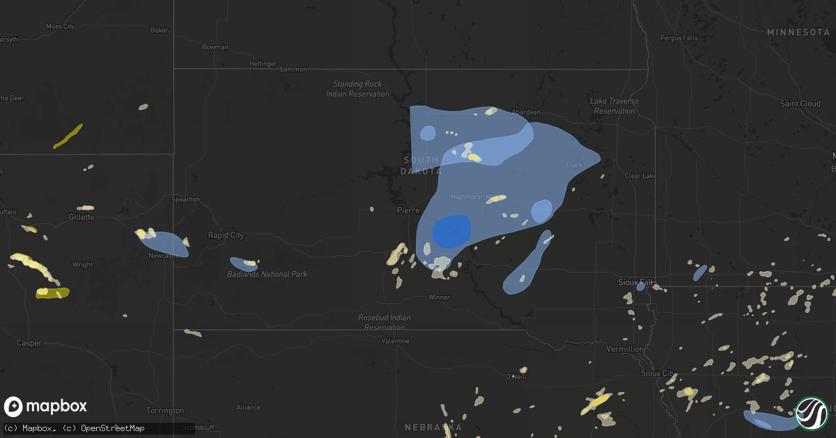 Hail map in South Dakota on July 23, 2025