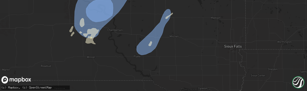Hail map in Stickney, SD on July 23, 2025