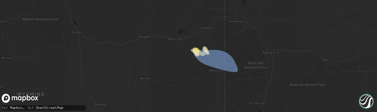 Hail map in Upton, WY on July 23, 2025