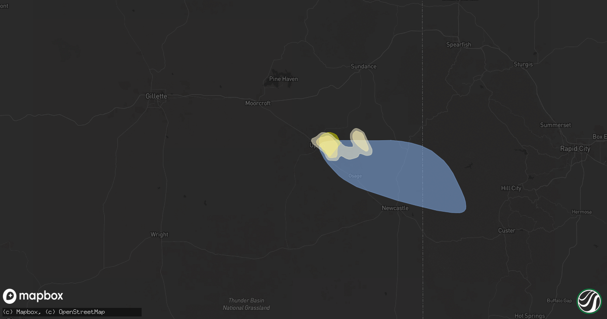 Hail map in Upton, WY on July 23, 2025