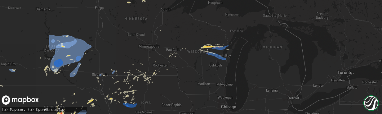 Hail map in Wisconsin on July 23, 2025
