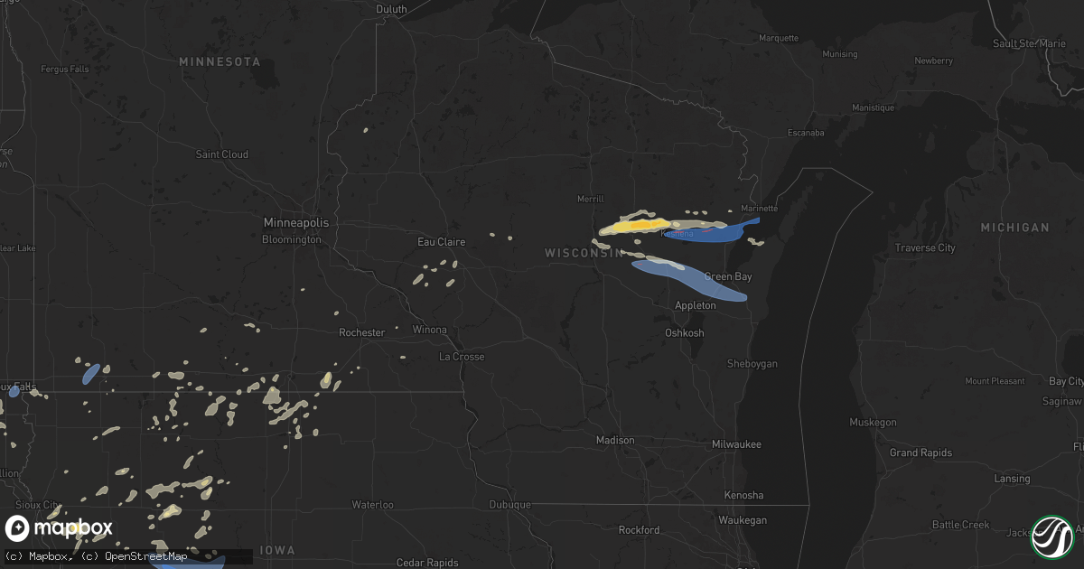 Hail map in Wisconsin on July 23, 2025
