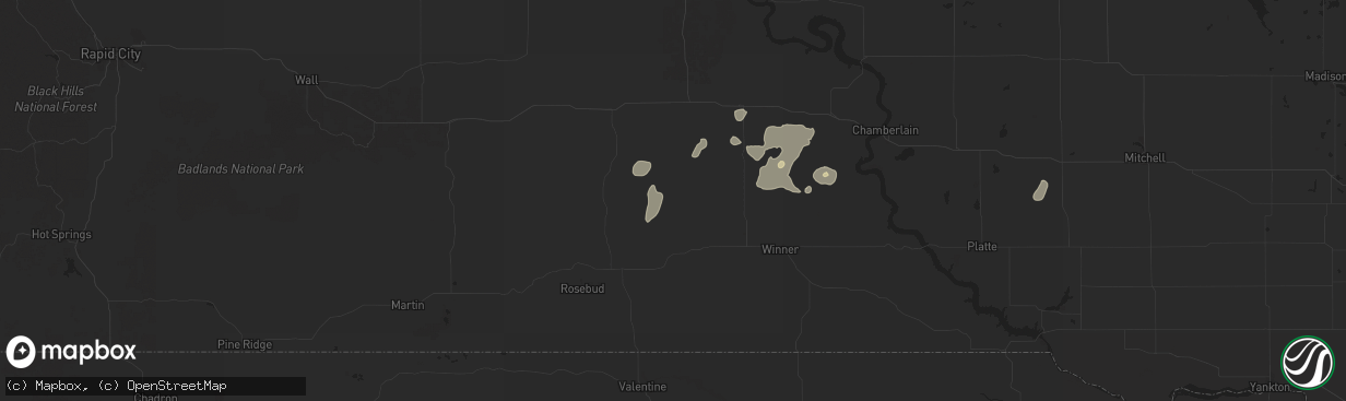 Hail map in Wood, SD on July 23, 2025