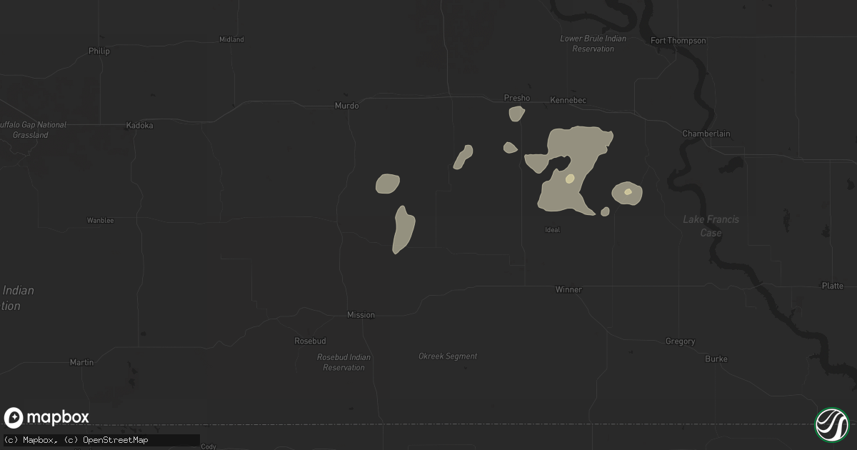 Hail map in Wood, SD on July 23, 2025
