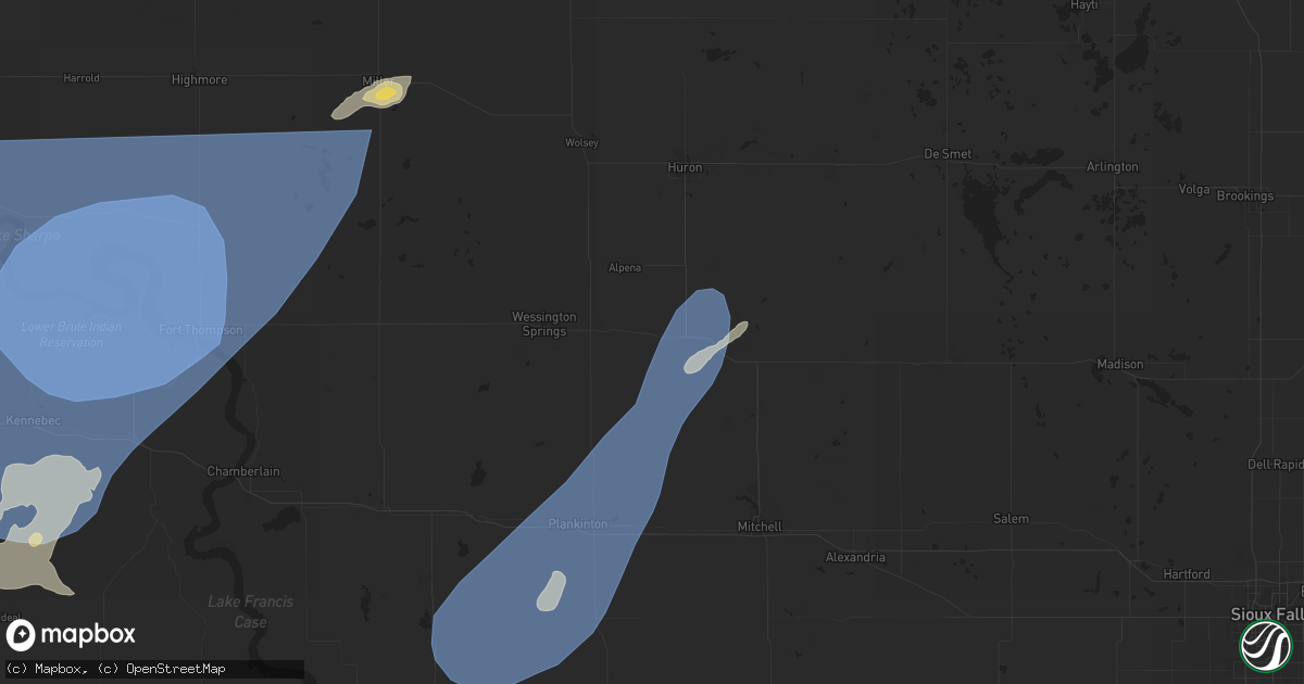 Hail map in Woonsocket, SD on July 23, 2025