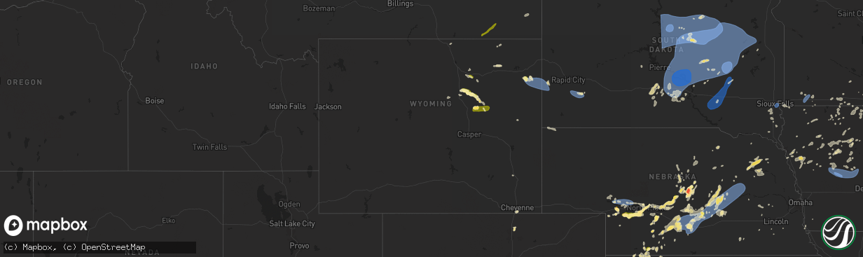 Hail map in Wyoming on July 23, 2025