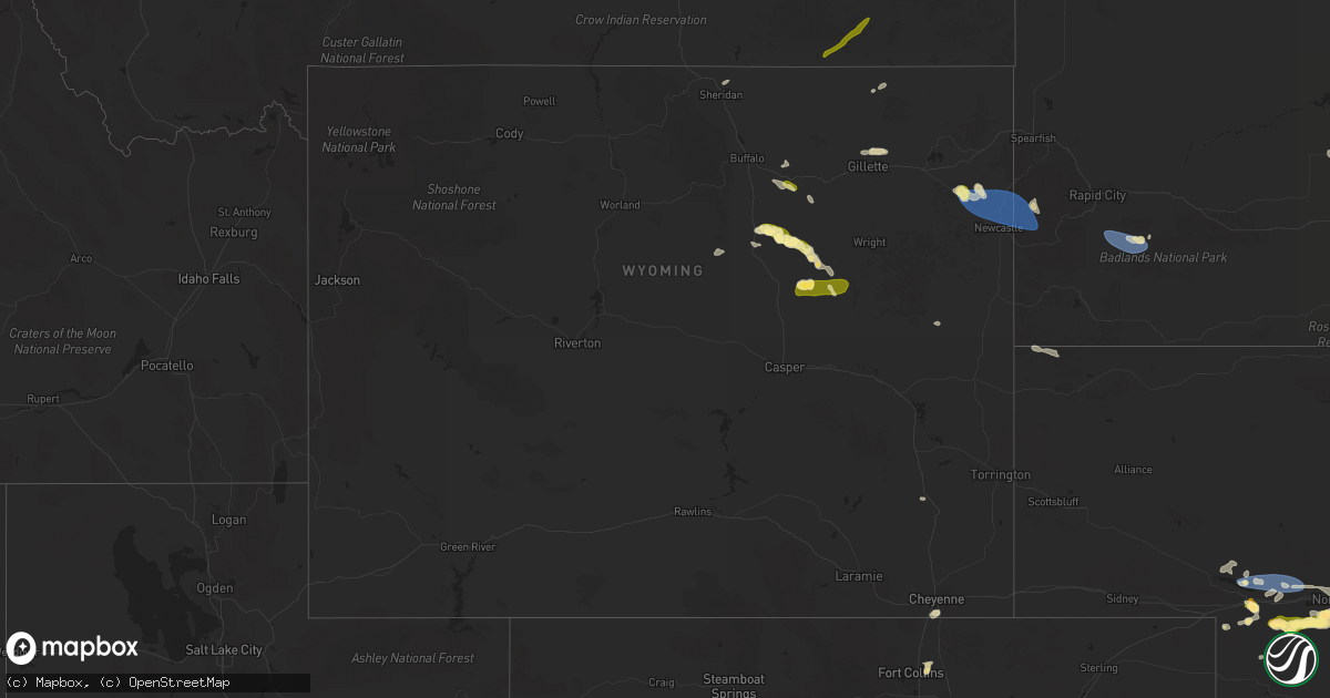Hail map in Wyoming on July 23, 2025