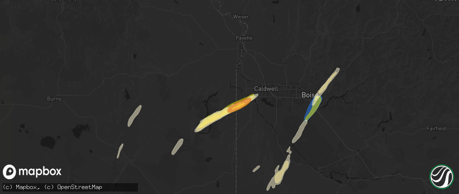 Hail map in Adrian, OR on July 23, 2026