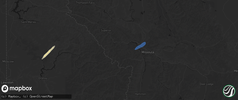 Hail map in Alberton, MT on July 23, 2026