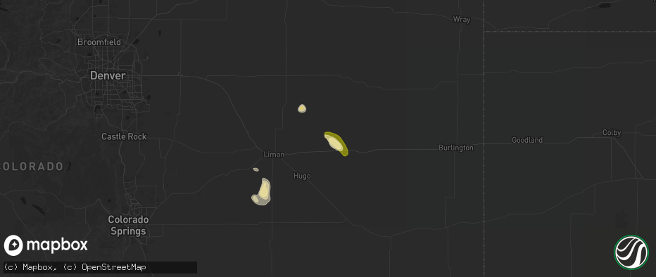 Hail map in Arriba, CO on July 23, 2026