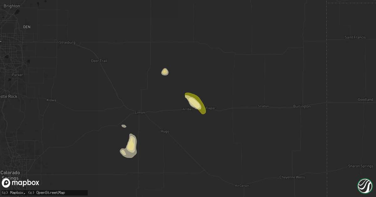 Hail map in Arriba, CO on July 23, 2026