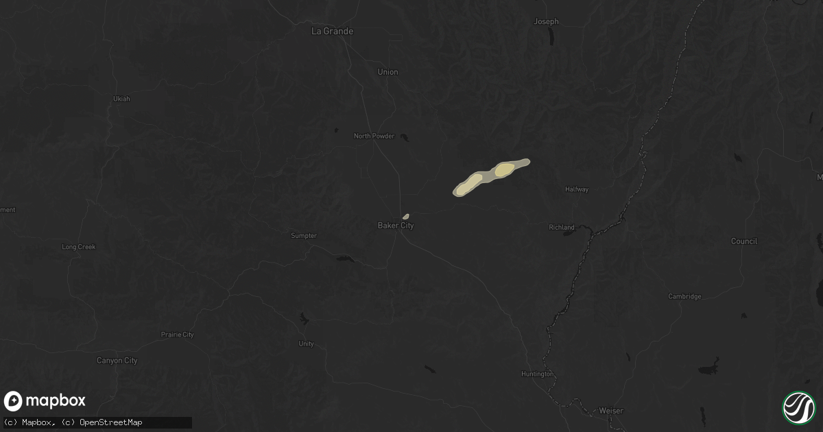 Hail map in Baker City, OR on July 23, 2026