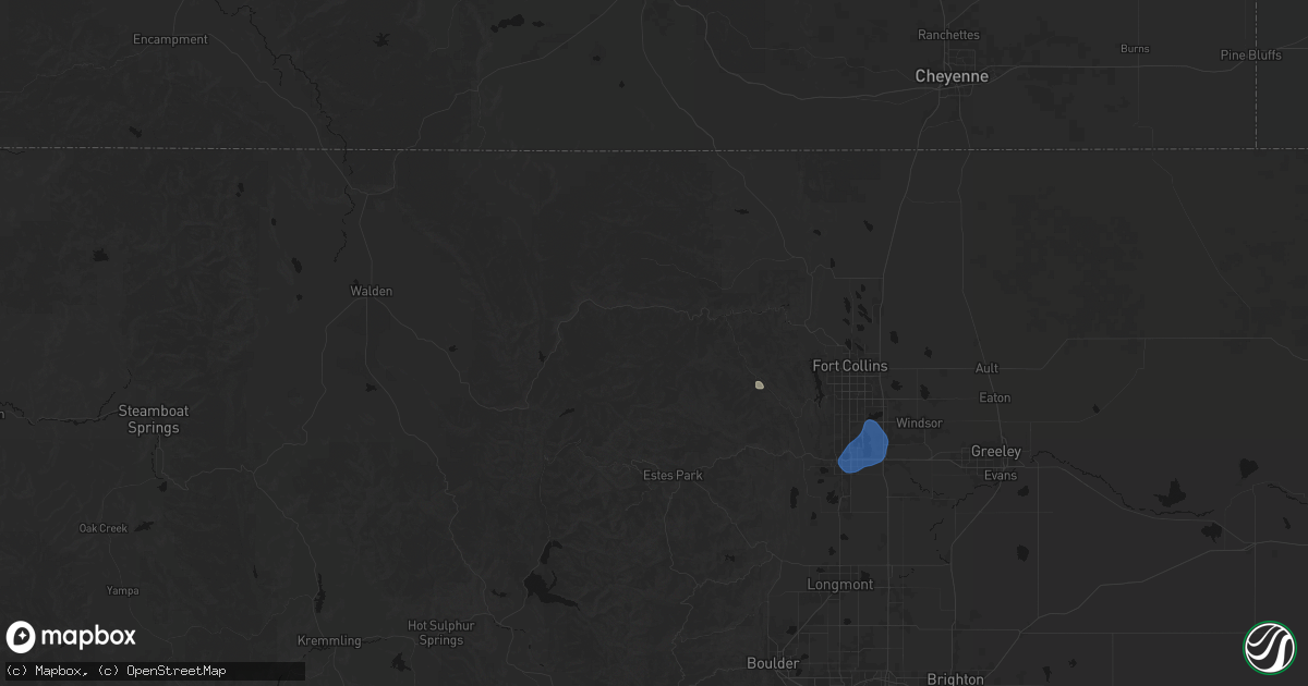 Hail map in Bellvue, CO on July 23, 2026