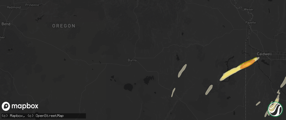 Hail map in Burns, OR on July 23, 2026