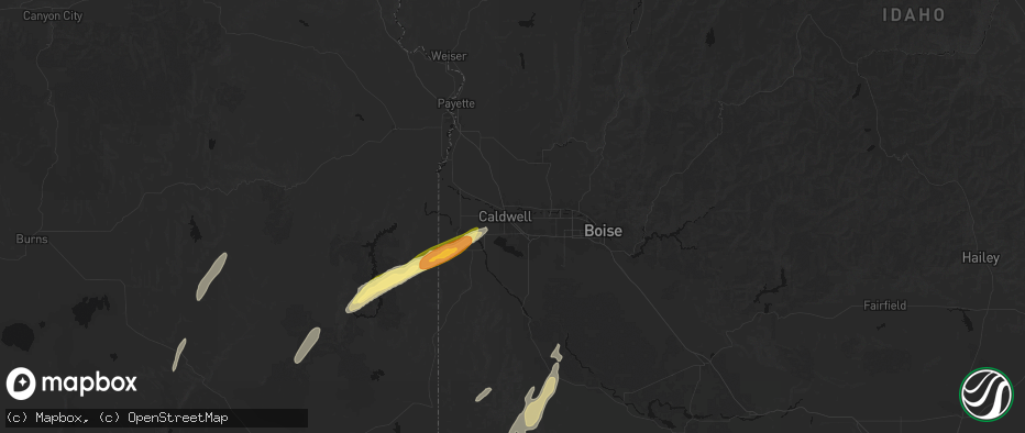 Hail map in Caldwell, ID on July 23, 2026