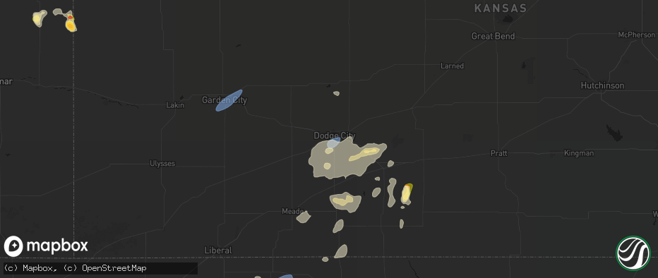 Hail map in Dodge City, KS on July 23, 2026