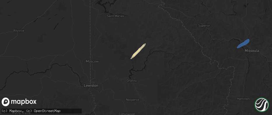 Hail map in Elk River, ID on July 23, 2026