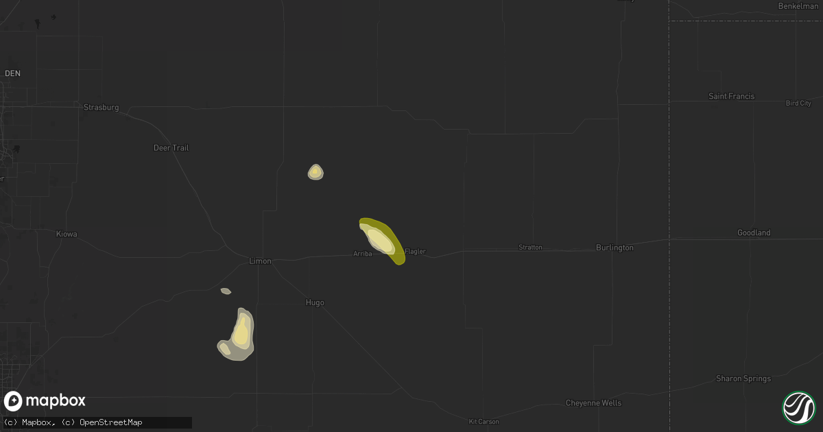 Hail map in Flagler, CO on July 23, 2026