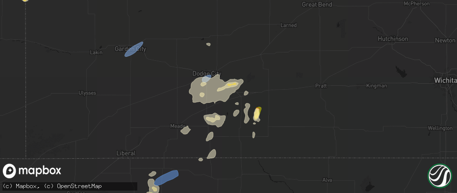 Hail map in Ford, KS on July 23, 2026