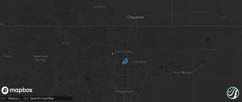 Hail map in Fort Collins, CO on July 23, 2026