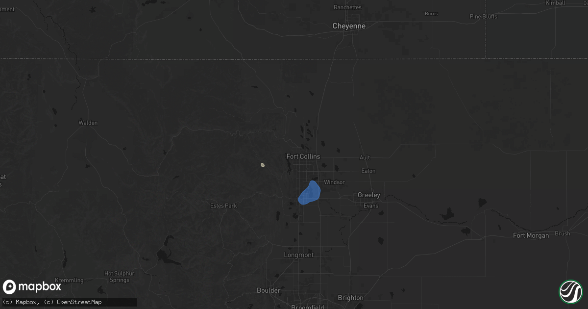 Hail map in Fort Collins, CO on July 23, 2026