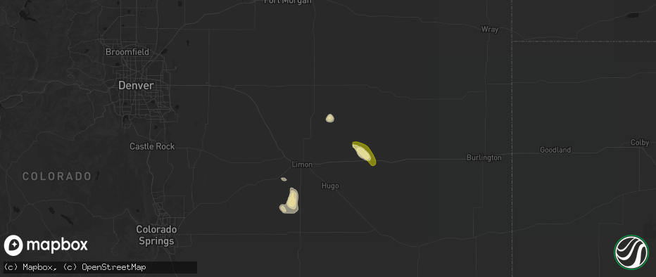 Hail map in Genoa, CO on July 23, 2026