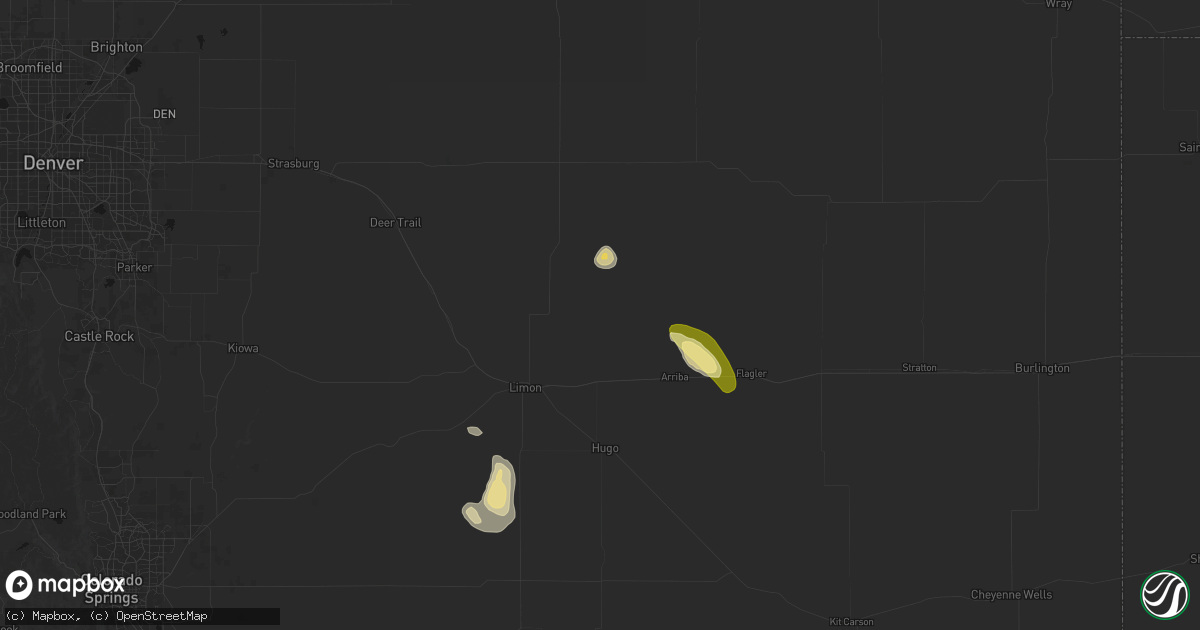 Hail map in Genoa, CO on July 23, 2026