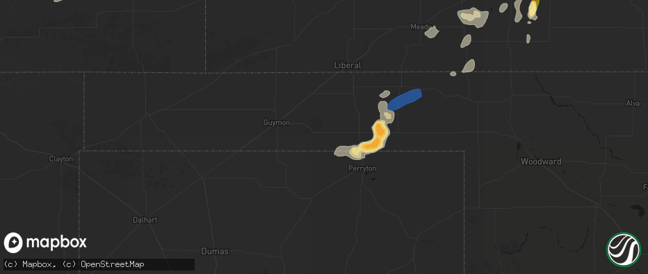 Hail map in Hardesty, OK on July 23, 2026