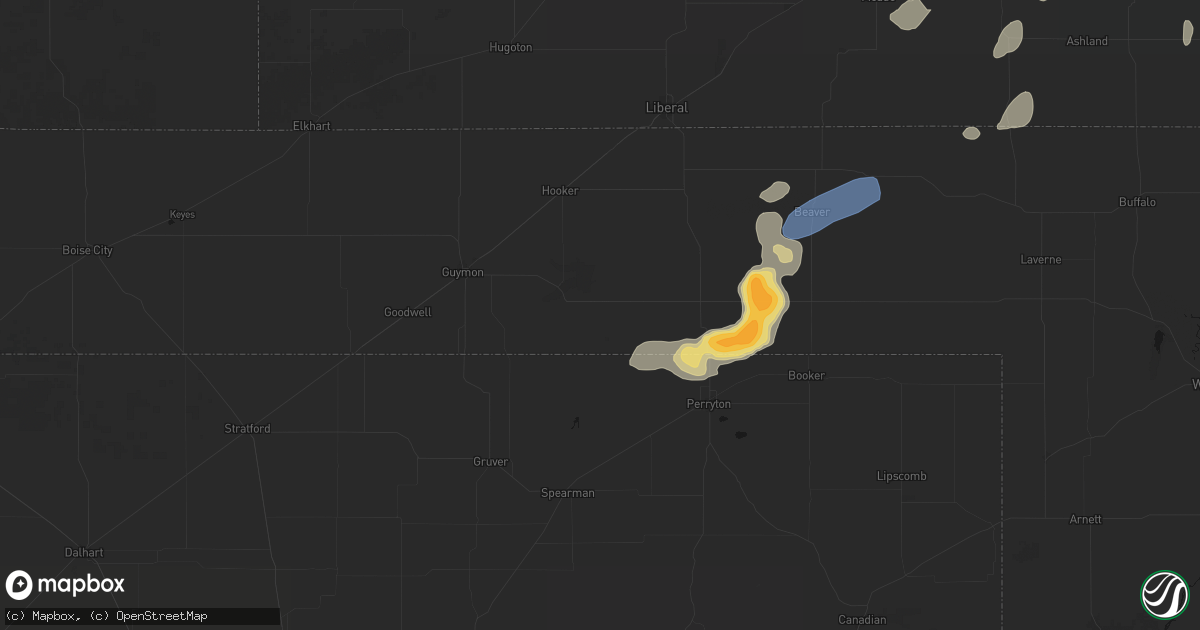 Hail map in Hardesty, OK on July 23, 2026
