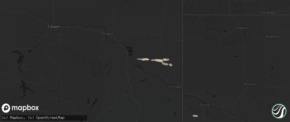 Hail map in Hartville, WY on July 23, 2026