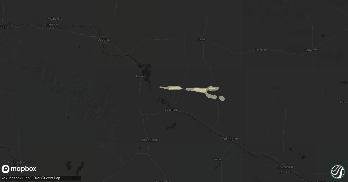 Hail map in Hartville, WY on July 23, 2026