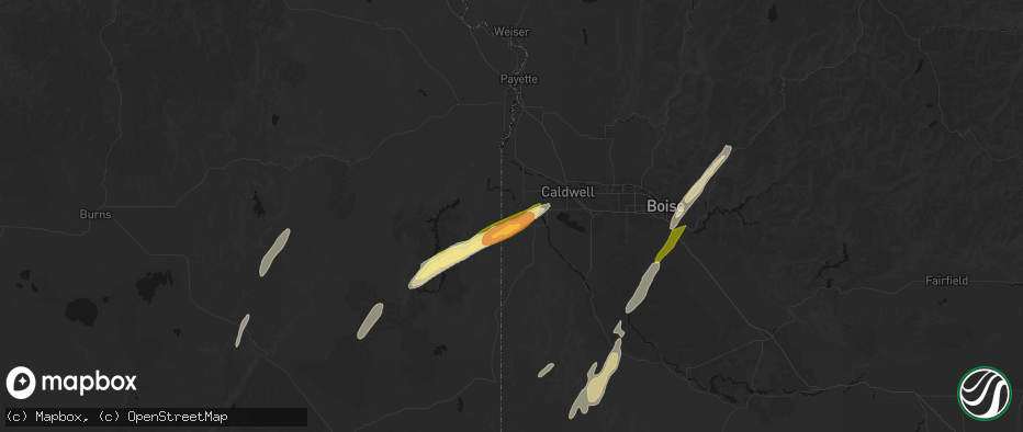 Hail map in Homedale, ID on July 23, 2026