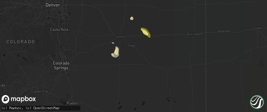 Hail map in Hugo, CO on July 23, 2026