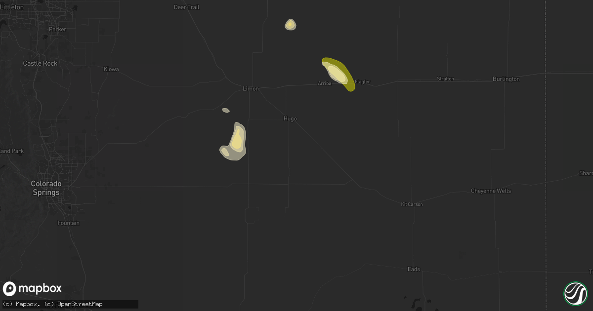 Hail map in Hugo, CO on July 23, 2026