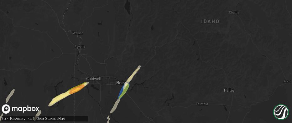 Hail map in Idaho City, ID on July 23, 2026