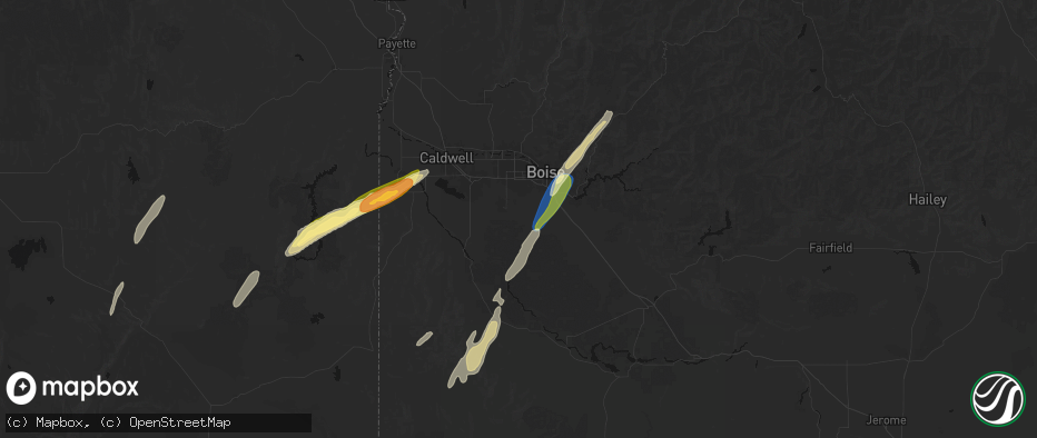 Hail map in Kuna, ID on July 23, 2026