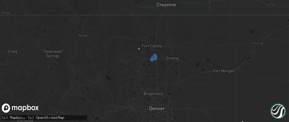 Hail map in Loveland, CO on July 23, 2026